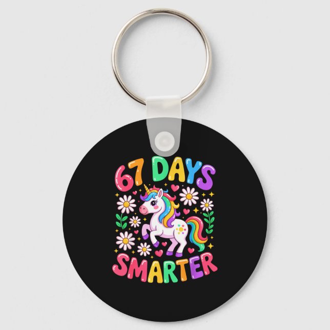 67 Days Smarter Unicorn Rainbow 67th Day Of School Key Ring (Front)