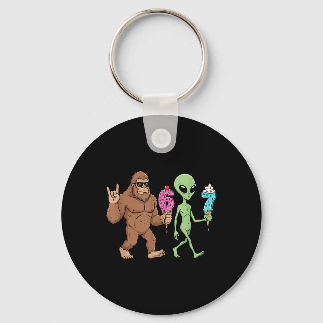 67 Drip Meme Funny Six Seven Bigfoot Alien Sasquat Key Ring (Front)