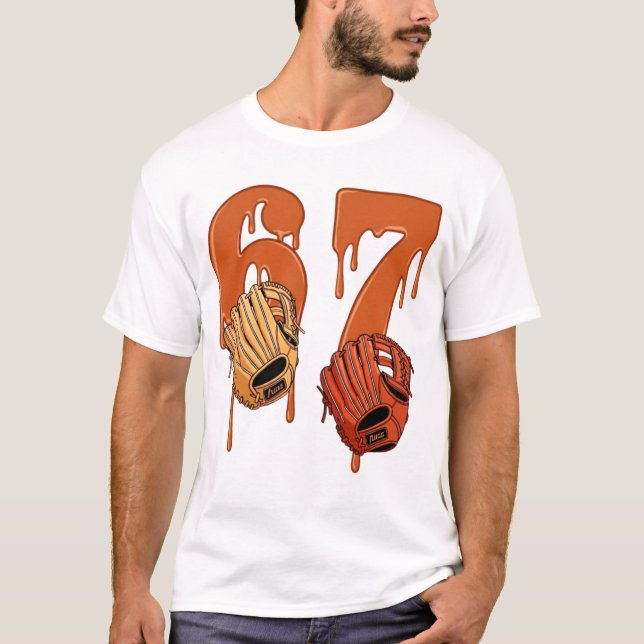 67 Dripping Ice Cream Number Baseball Glove Meme T-Shirt (Front)