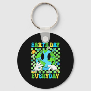 67 earth day everyday funny smile face earth six key ring