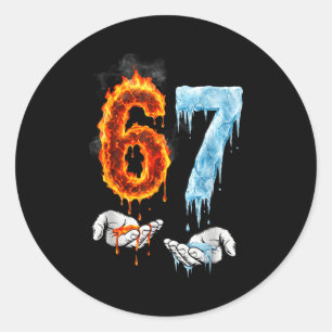 67 Flame Ice 6-7 Number Six Seven Meme 6 7 Kids Bo Classic Round Sticker