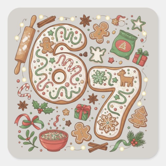 67 Funny 6 7 Six Seven Gingerbread Cookie Holiday Square Sticker (Front)
