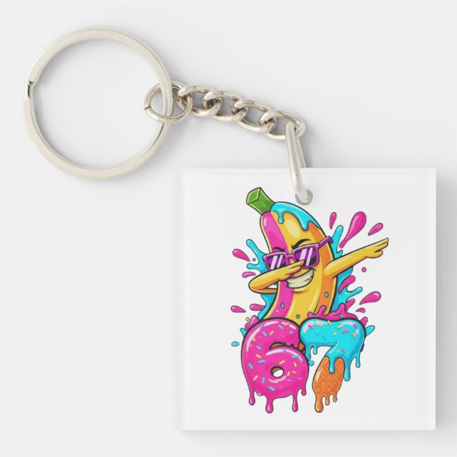 67 Funny Baseball Dabbing Banana 6 7 Dripping Ice  Key Ring (Front)