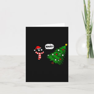 67 Funny Black Cat Pushing Christmas Tree Over Cat Card
