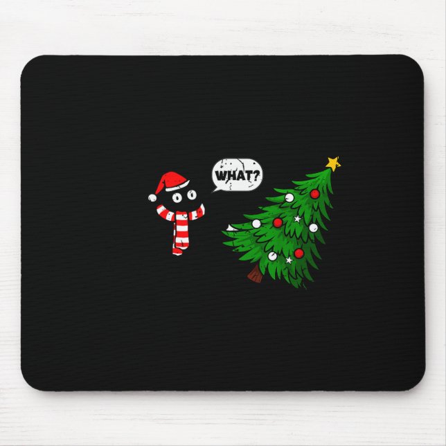 67 Funny Black Cat Pushing Christmas Tree Over Cat Mouse Mat (Front)