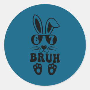 67 funny bruh six seven meme rabbit bunny classic round sticker