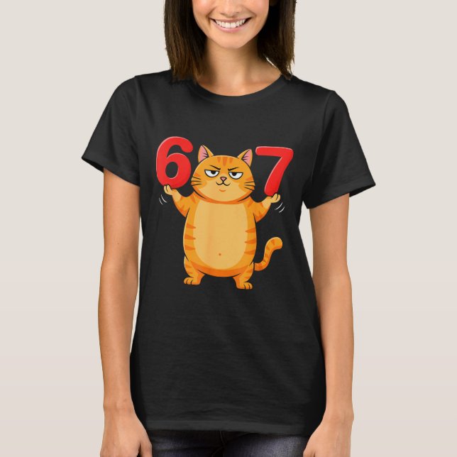 67 Funny Cat Six Seven Meme Gen Z Alpha Humor Anim T-Shirt (Front)