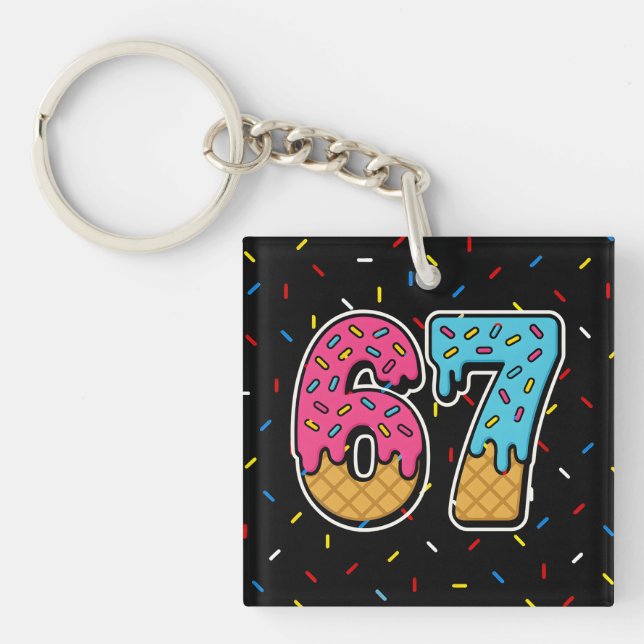 67 Funny Meme Ice Cream Six Seven Gen Alpha Key Ring (Front)