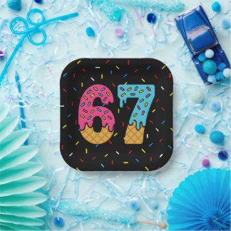 67 Funny Meme Ice Cream Six Seven Gen Alpha Paper Plate