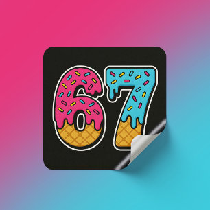 67 Funny Meme Ice Cream Six Seven Gen Alpha Square Sticker
