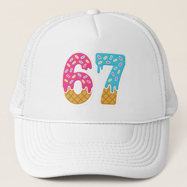 67 Funny Meme Ice Cream Six Seven Gen Alpha Trucker Hat (Front)