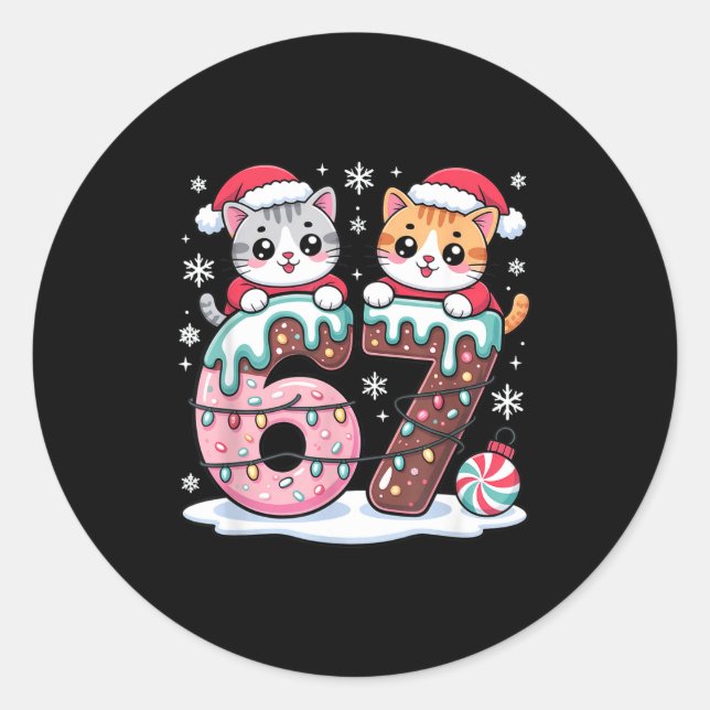 67 Funny Meme Kawaii Cats Christmas Ice Cream Drip Classic Round Sticker (Front)