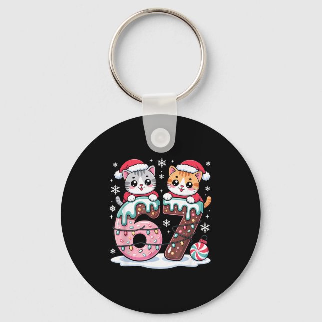 67 Funny Meme Kawaii Cats Christmas Ice Cream Drip Key Ring (Front)