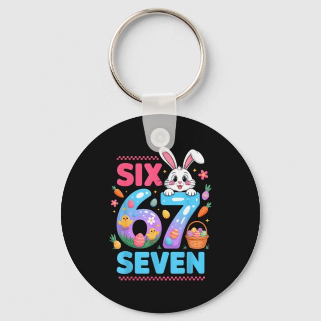 67 funny six seven gen meme cute rabbit bunny key ring (Front)