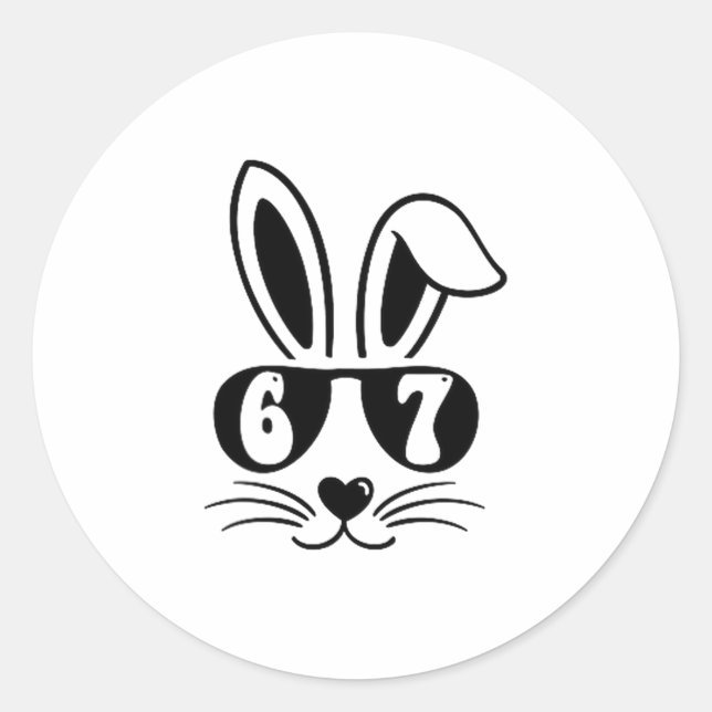 67 Funny Six Seven Meme Rabbit Bunny Sunglasses Ea Classic Round Sticker (Front)