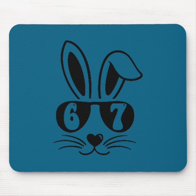 67 funny six seven meme rabbit bunny sunglasses mouse mat (Front)