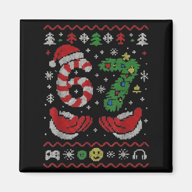 67 Gen Alpha Meme Ugly Christmas 6 7 Family Matchi Magnet (Front)