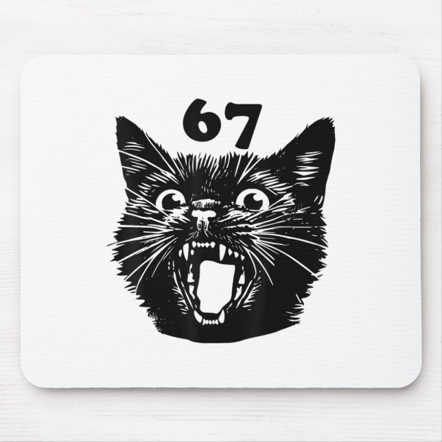 67 Halloween Black Cat Brainrot Meme Six Seven Gir Mouse Mat (Front)
