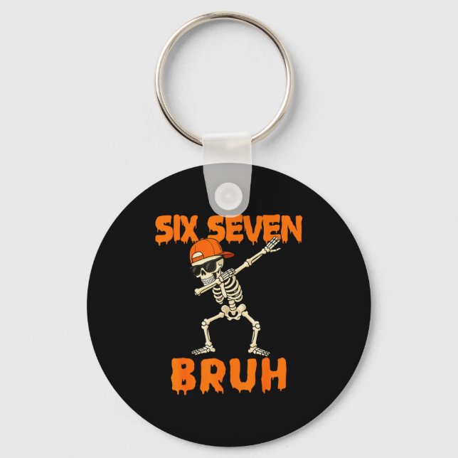 67 Halloween Funny Six Seven Meme Brainrot Pumpkin Key Ring (Front)