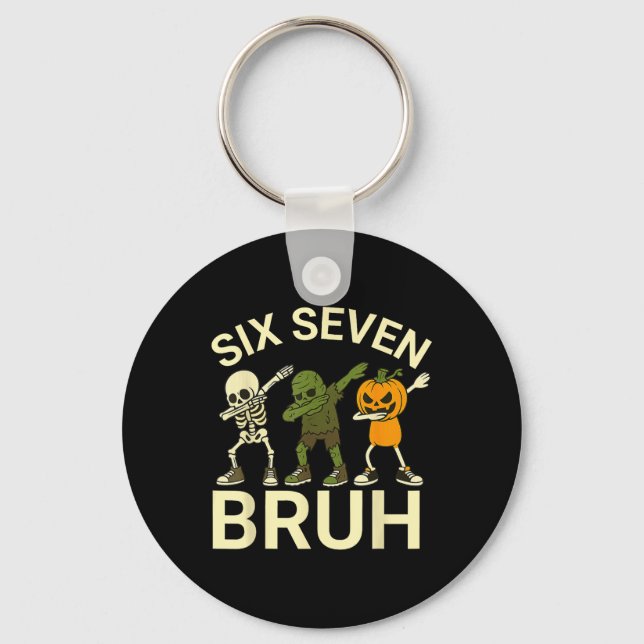 67 Halloween Funny Six Seven Meme Brainrot Pumpkin Key Ring (Front)