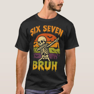 67 Halloween Meme 6 7 Skeleton Six Seven Numbers F T-Shirt
