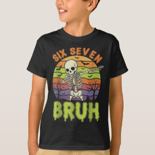 67 Halloween Meme 6 7 Skeleton Six Seven Numbers F T-Shirt