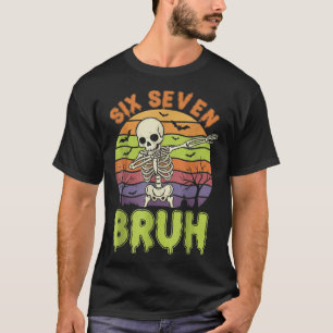 67 Halloween Meme 6 7 Skeleton Six Seven Numbers F T-Shirt