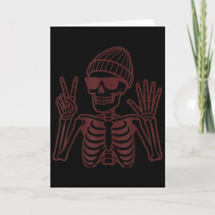 67 Halloween Skeleton Peace Sign Funny Meme Six Se Card