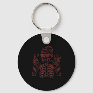 67 Halloween Skeleton Peace Sign Funny Meme Six Se Key Ring