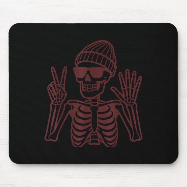 67 Halloween Skeleton Peace Sign Funny Meme Six Se Mouse Mat (Front)