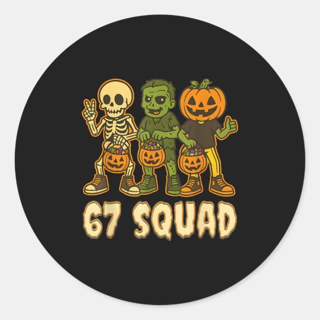 67 Halloween Squad Pumpkin Six Seven Boys Brainrot Classic Round Sticker (Front)