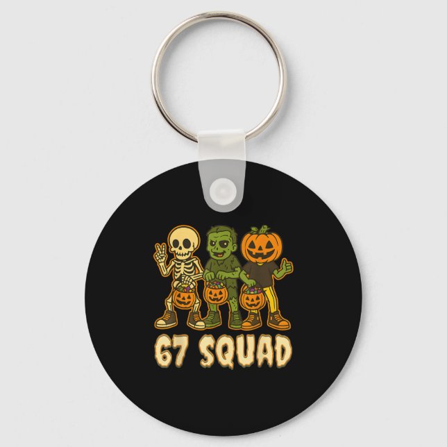 67 Halloween Squad Pumpkin Six Seven Boys Brainrot Key Ring (Front)