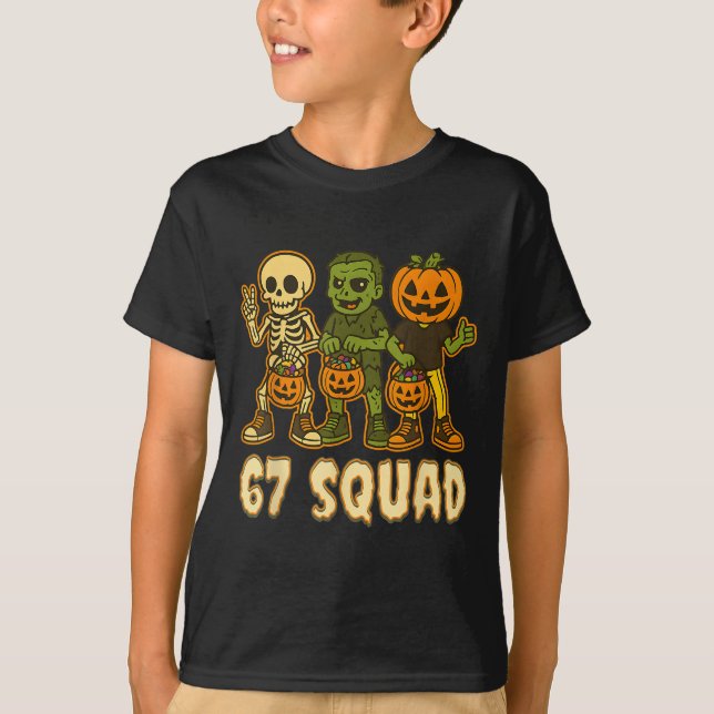 67 Halloween Squad Pumpkin Six Seven Boys Brainrot T-Shirt (Front)