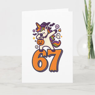 67 Halloween Unicorn Brainrot Meme Six Seven Girl' Card