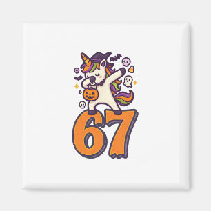 67 Halloween Unicorn Brainrot Meme Six Seven Girl' Magnet