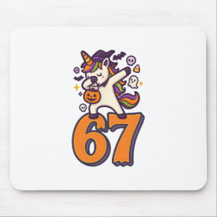 67 Halloween Unicorn Brainrot Meme Six Seven Girl' Mouse Mat