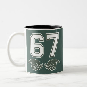 67 Hand Funny Six Seven Meme Generation Alpha  Two-Tone Coffee Mug
