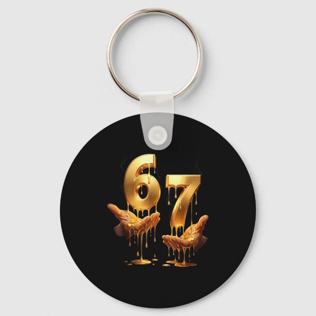 67 Hands Six Seven 6 7 Gold Drip Teens Boys Kids D Key Ring (Front)