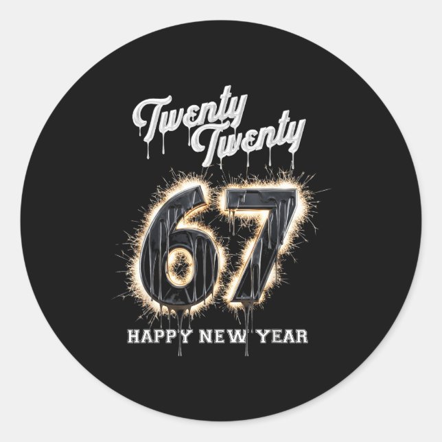 67 Happy New Year's Eve Six Seven Funny 2026 Brain Classic Round Sticker (Front)