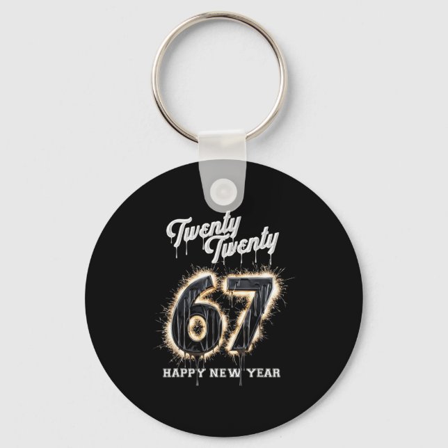 67 Happy New Year's Eve Six Seven Funny 2026 Brain Key Ring (Front)