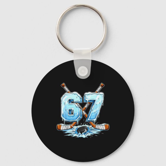 67 Hockey Drip Number Funny Meme Style Boys Graphi Key Ring (Front)