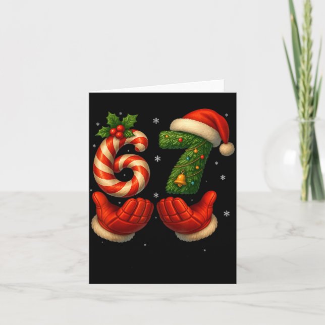 67 Hockey Hands Funny Christmas Meme Santa  Card (Front)