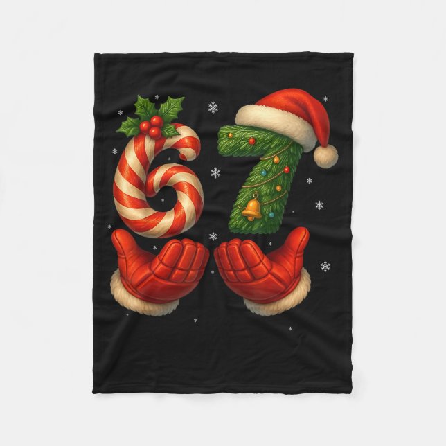 67 Hockey Hands Funny Christmas Meme Santa  Fleece Blanket (Front)