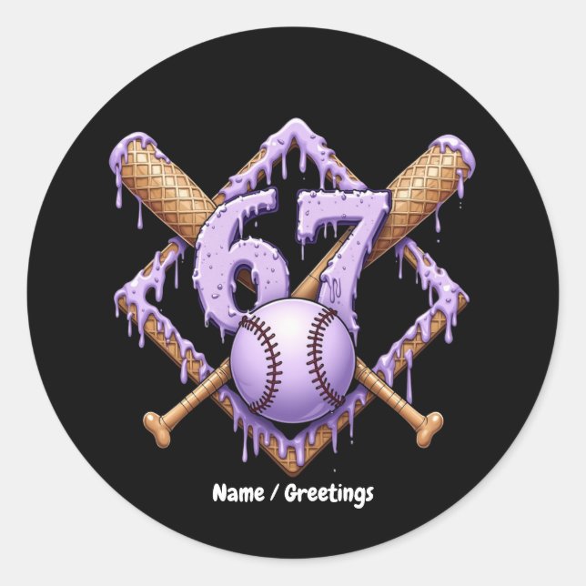 67 Ice Cream Drip Baseball Meme Funny Retro Sport  Classic Round Sticker (Front)
