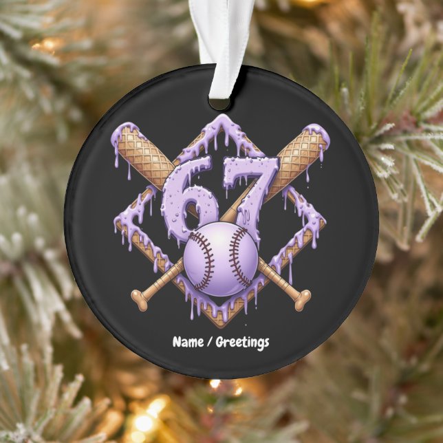 67 Ice Cream Drip Baseball Meme Funny Retro Sport  Ornament (Tree)