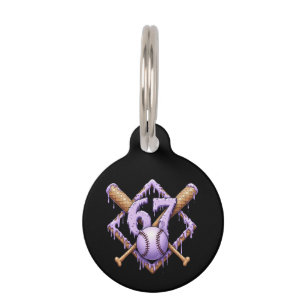 67 Ice Cream Drip Baseball Meme Funny Retro Sport Pet Tag