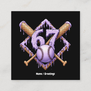 67 Ice Cream Drip Baseball Meme Funny Retro Sport  Square Business Card