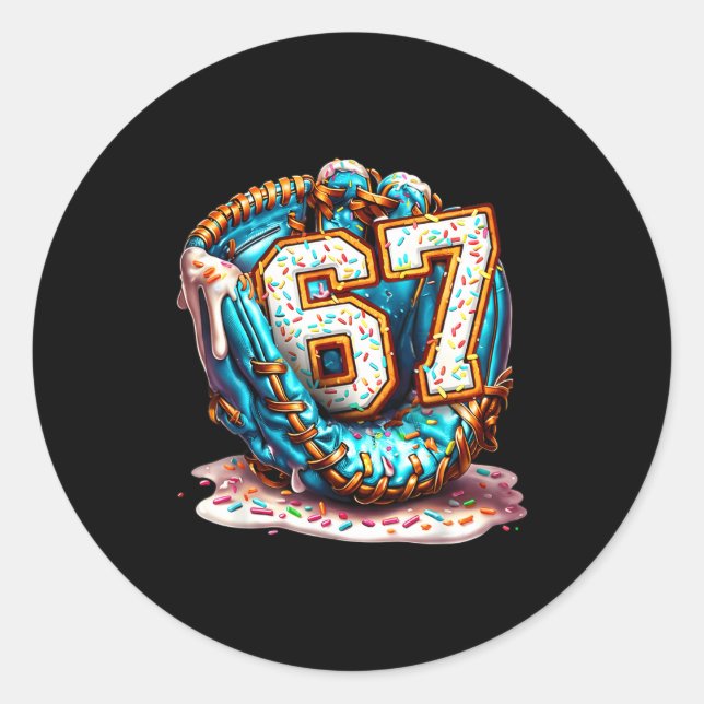 67 Ice Cream Drip Funny Six Seven Baseball  Classic Round Sticker (Front)
