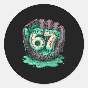 67 Ice Cream Drip Funny Six Seven Baseball  Classic Round Sticker