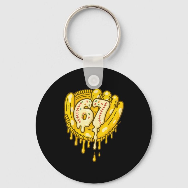 67 Ice Cream Drip Funny Six Seven Baseball  Key Ring (Front)